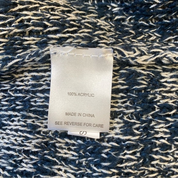 Moral‎ Fiber Cardigan Small Open Front Duster Blue Cream Crochet Lightweight - Picture 11 of 15